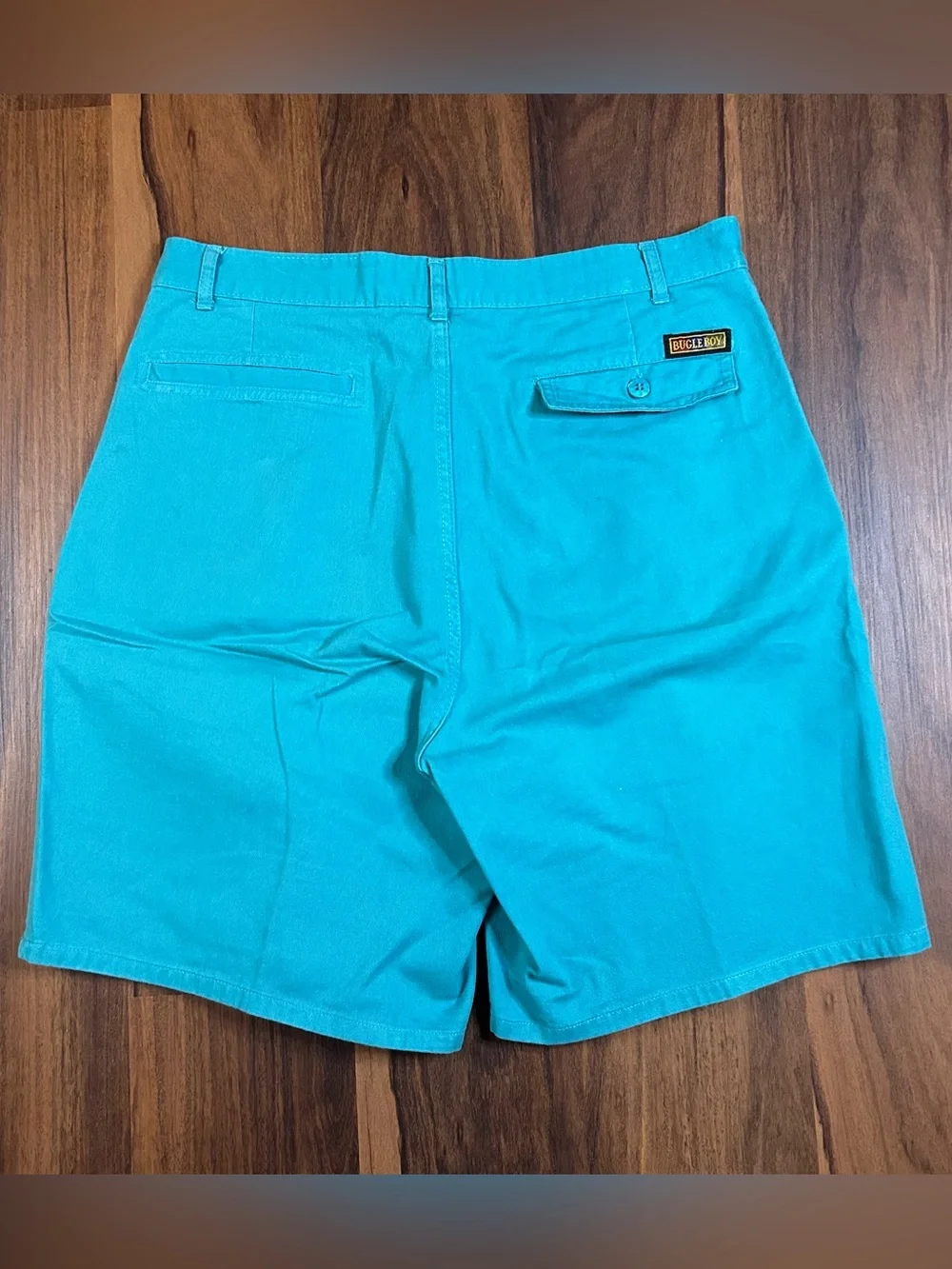 Vintage Y2K/90s Bugle Boy Teal Flat Front double pleated cotton Men's Shorts